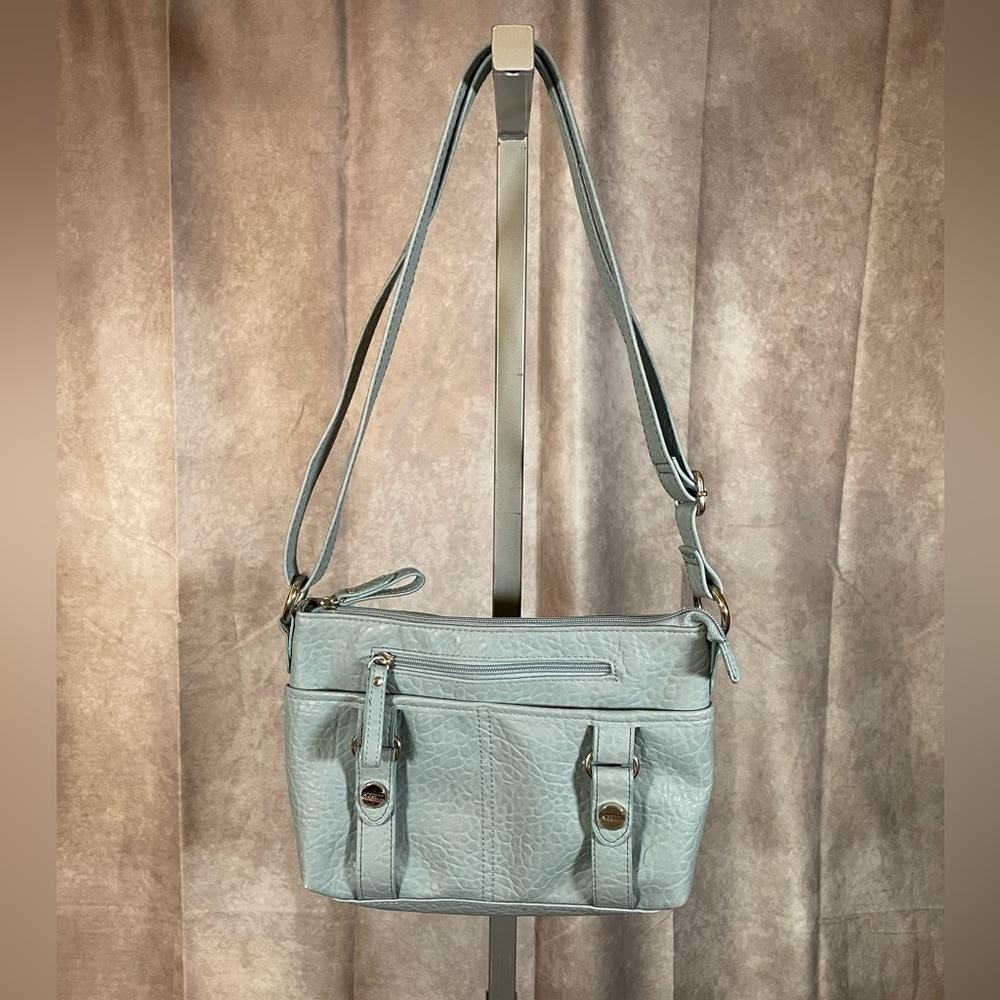 Rosetti Light Blue Crossbody Purse | Multiple Zipper Compartments | Adjustable